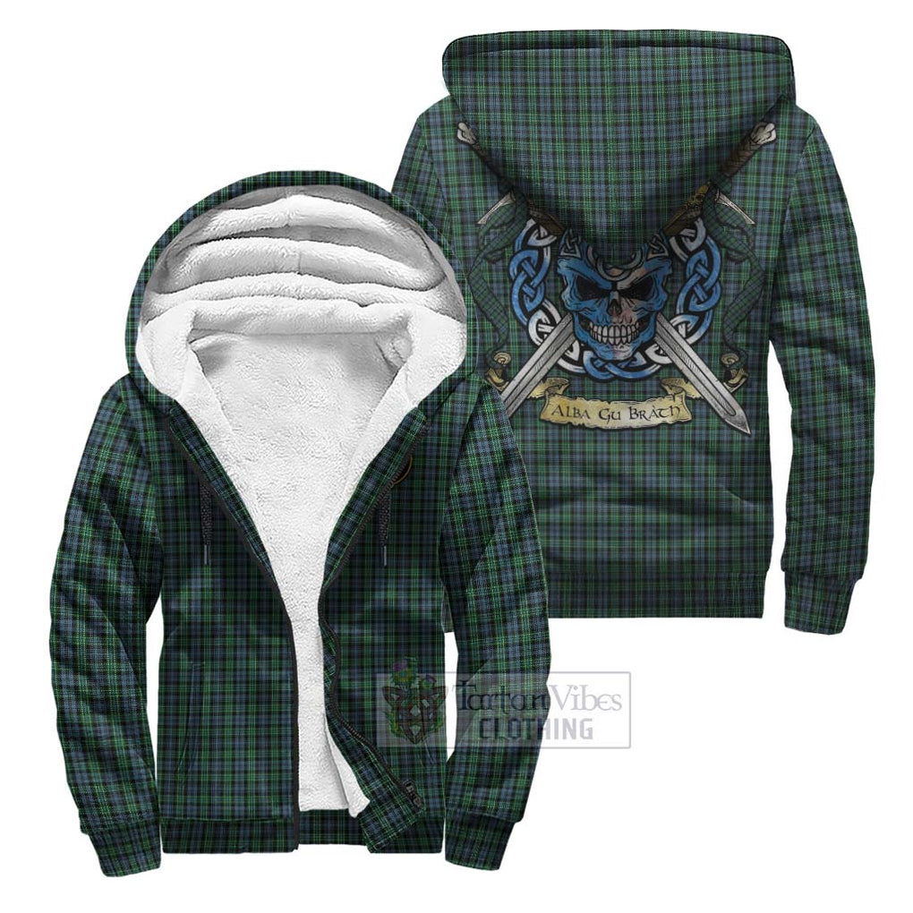 Tartan Vibes Clothing Arbuthnot Tartan Sherpa Hoodie with Family Crest Celtic Skull Style