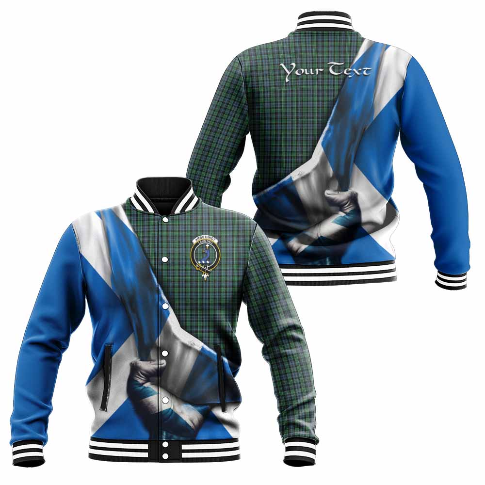 Tartan Vibes Clothing Arbuthnot Tartan Baseball Jacket with Family Crest Scotland Patriotic Style