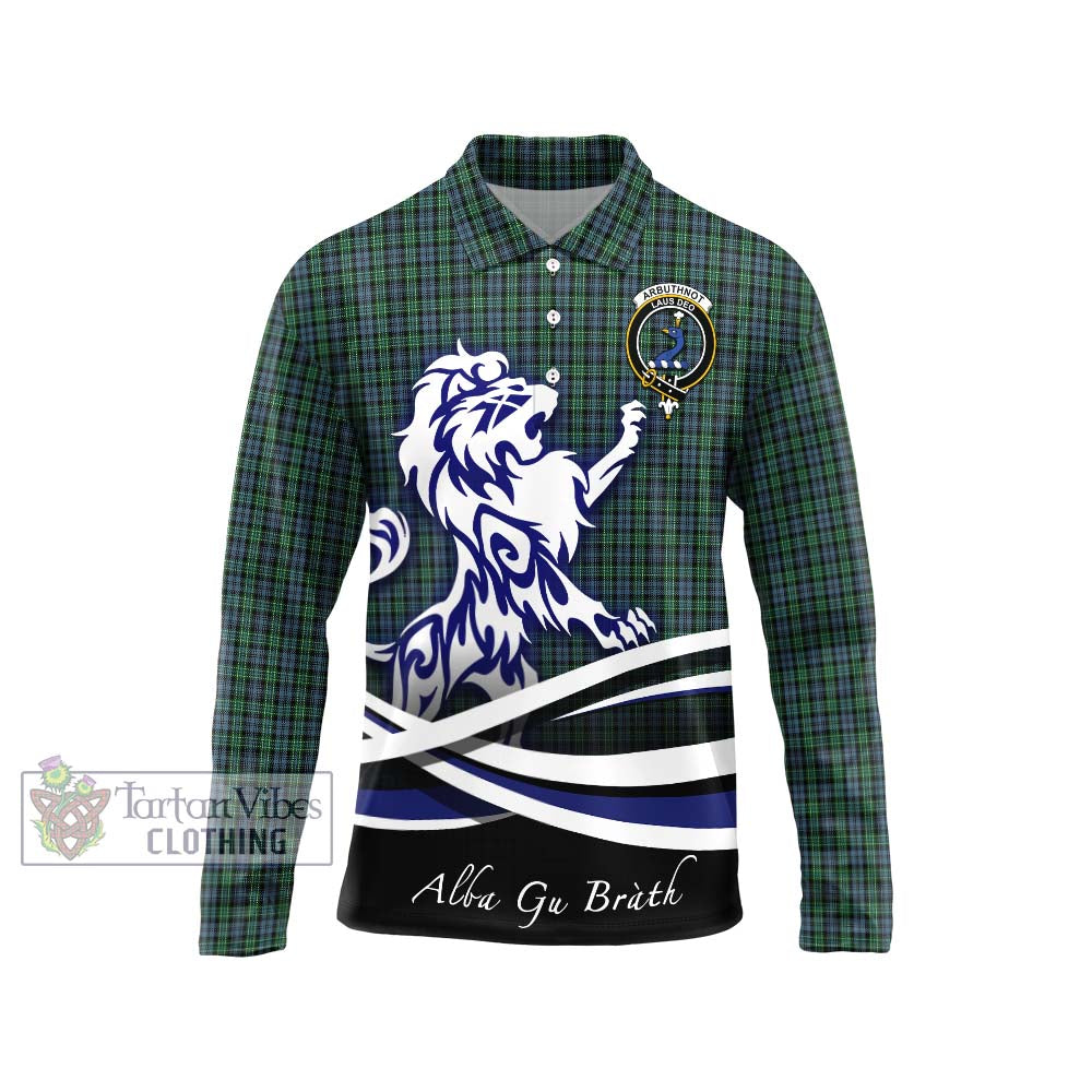 Arbuthnot Tartan Long Sleeve Polo Shirt with Alba Gu Brath Regal Lion Emblem Unisex - Tartanvibesclothing Shop