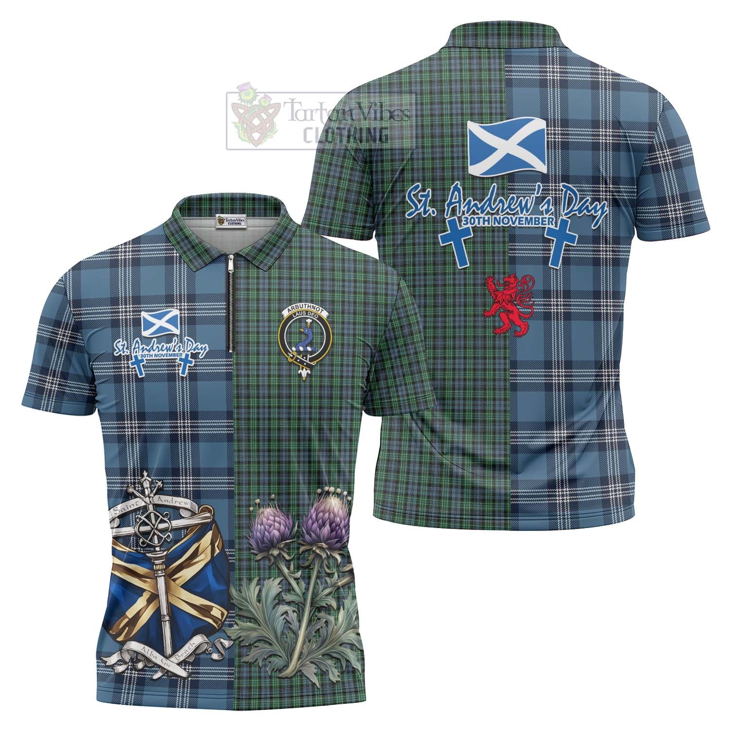 Tartan Vibes Clothing Arbuthnot Tartan Zipper Polo Shirt Happy St. Andrew's Day Half Tartan Style