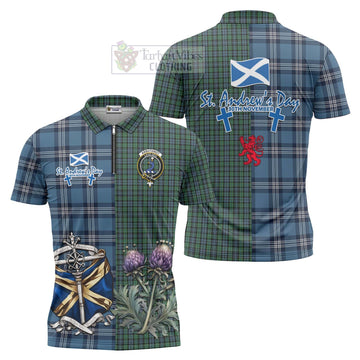 Arbuthnot Tartan Zipper Polo Shirt Happy St. Andrew's Day Half Tartan Style