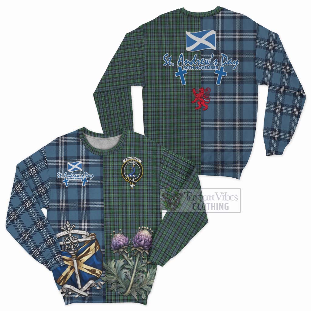 Arbuthnot Tartan Sweatshirt Happy St. Andrew's Day Half Tartan Style Unisex - Tartan Vibes Clothing