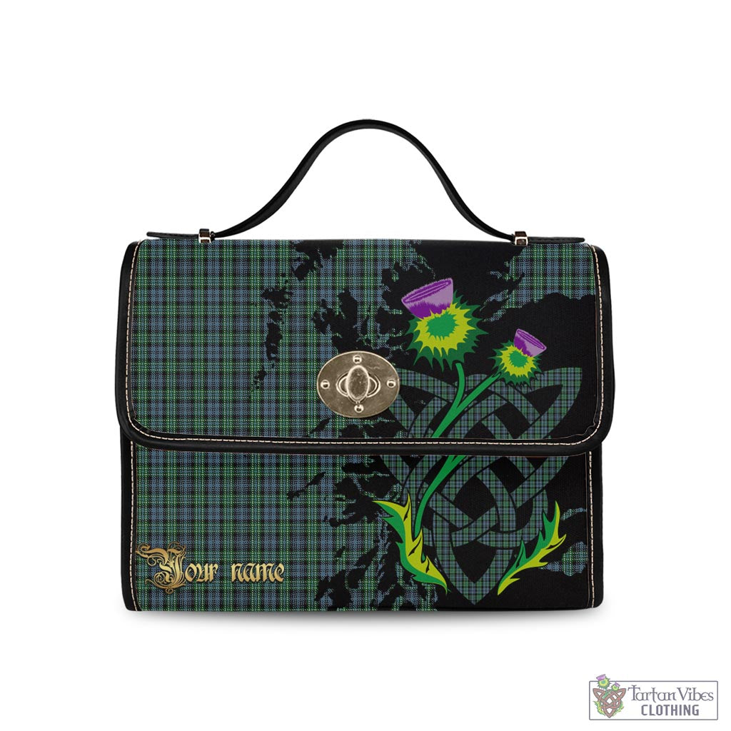 Arbuthnot Tartan Waterproof Canvas Bag with Scotland Map and Thistle Celtic Accents Black Leather Strap One Size 10.5*20*27cm - Tartan Vibes Clothing