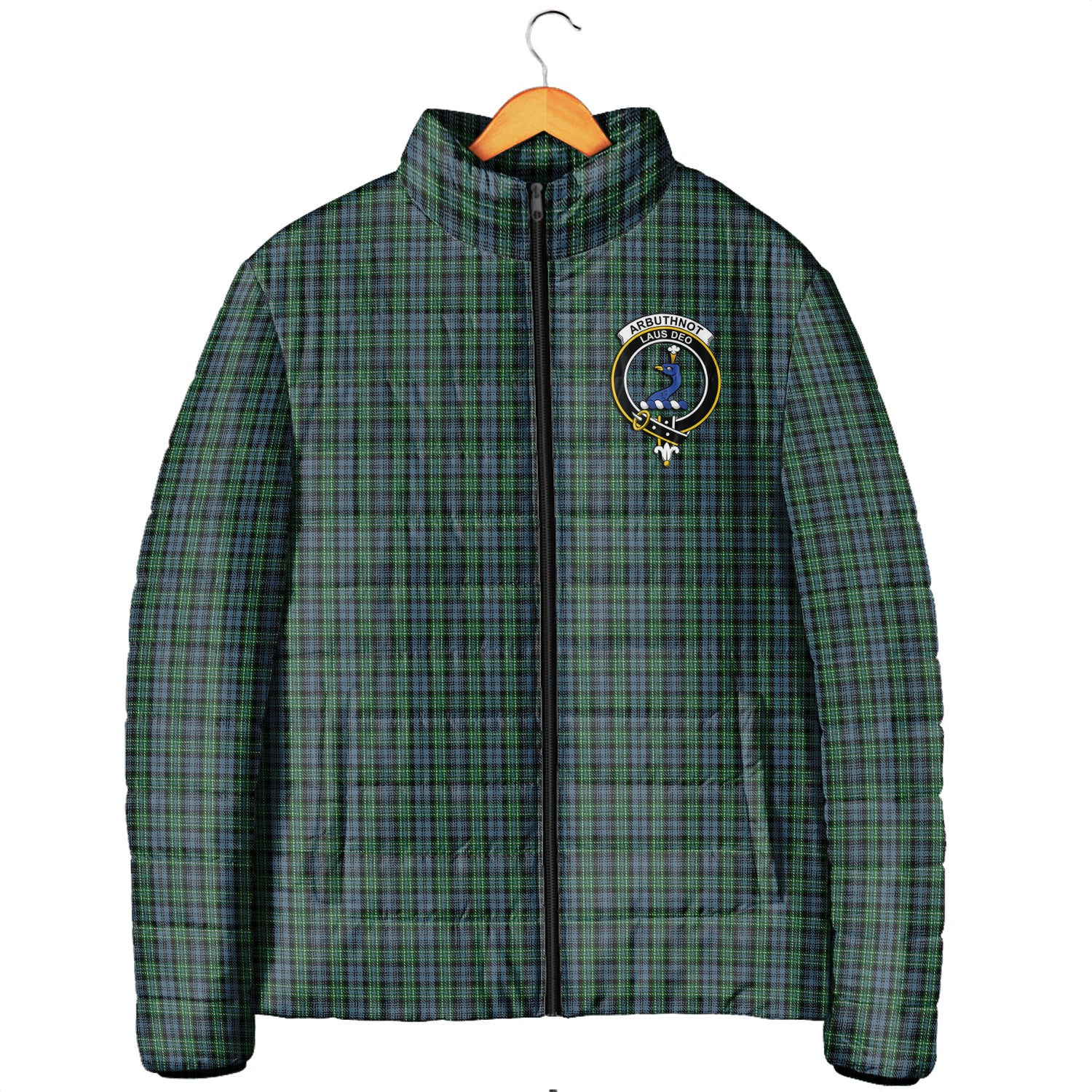 Arbuthnot Tartan Padded Jacket with Family Crest Men's Padded Jacket - Tartan Vibes Clothing