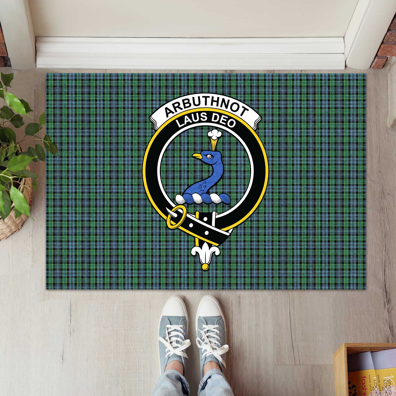 Arbuthnot Tartan Door Mat with Family Crest - Tartanvibesclothing