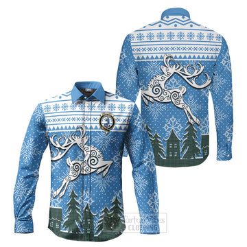 Arbuthnot Clan Christmas Long Sleeve Button Shirt Celtic Reindeer Style