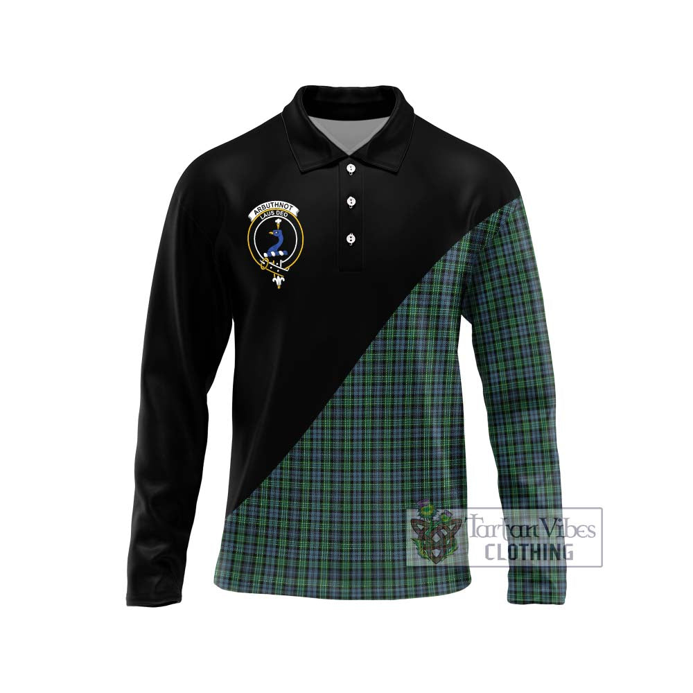 Arbuthnot Tartan Long Sleeve Polo Shirt with Family Crest and Military Logo Style Unisex - Tartanvibesclothing Shop