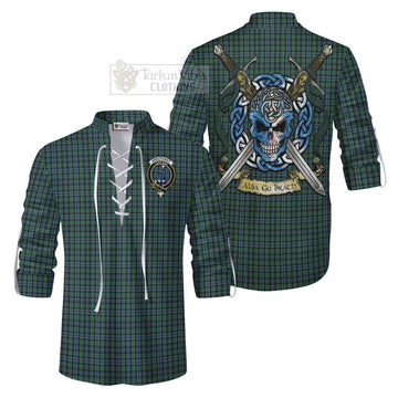 Arbuthnot Tartan Ghillie Kilt Shirt with Family Crest Celtic Skull Style Men - Tartan Vibes Clothing