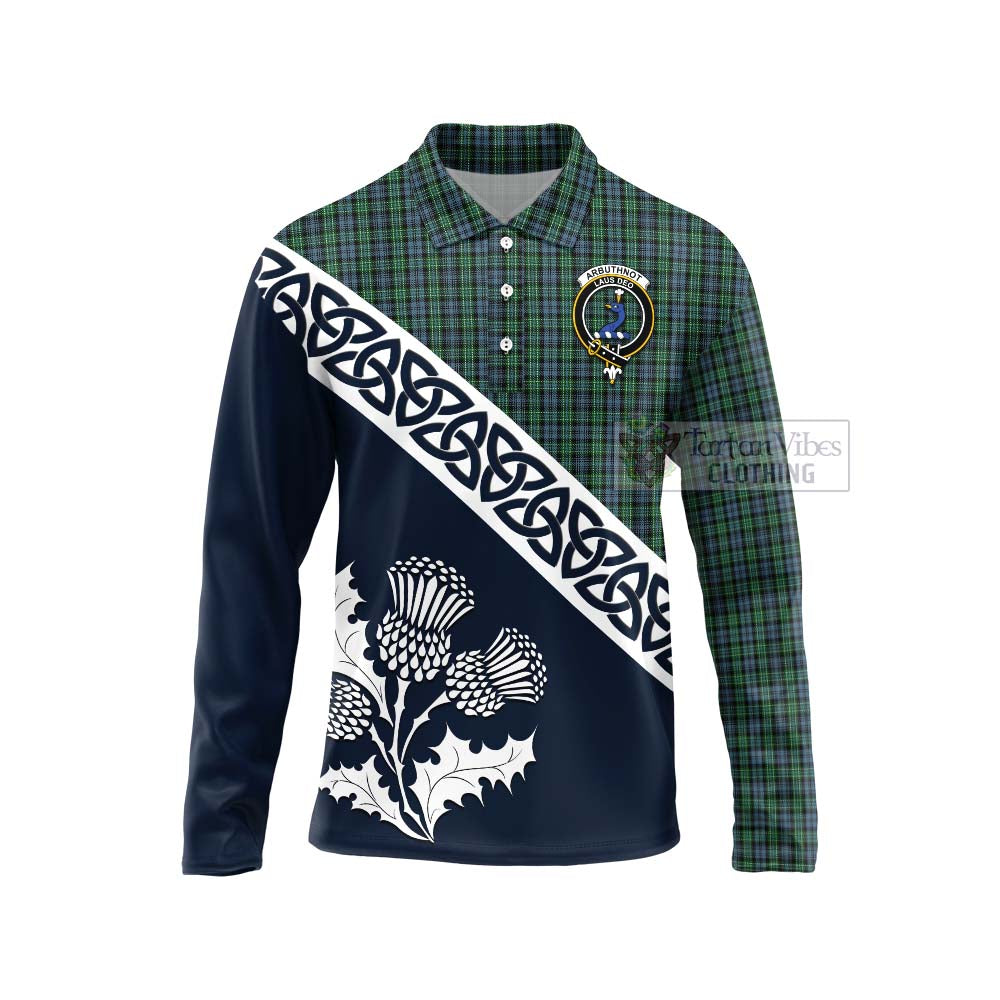 Tartan Vibes Clothing Arbuthnot Tartan Long Sleeve Polo Shirt Featuring Thistle and Scotland Map