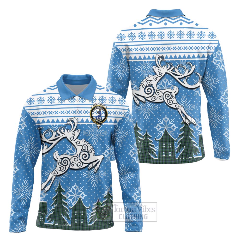 Tartan Vibes Clothing Arbuthnot Clan Christmas Long Sleeve Polo Shirt Celtic Reindeer Style