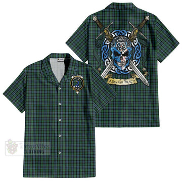 Arbuthnot Tartan Short Sleeve Button Shirt with Family Crest Celtic Skull Style