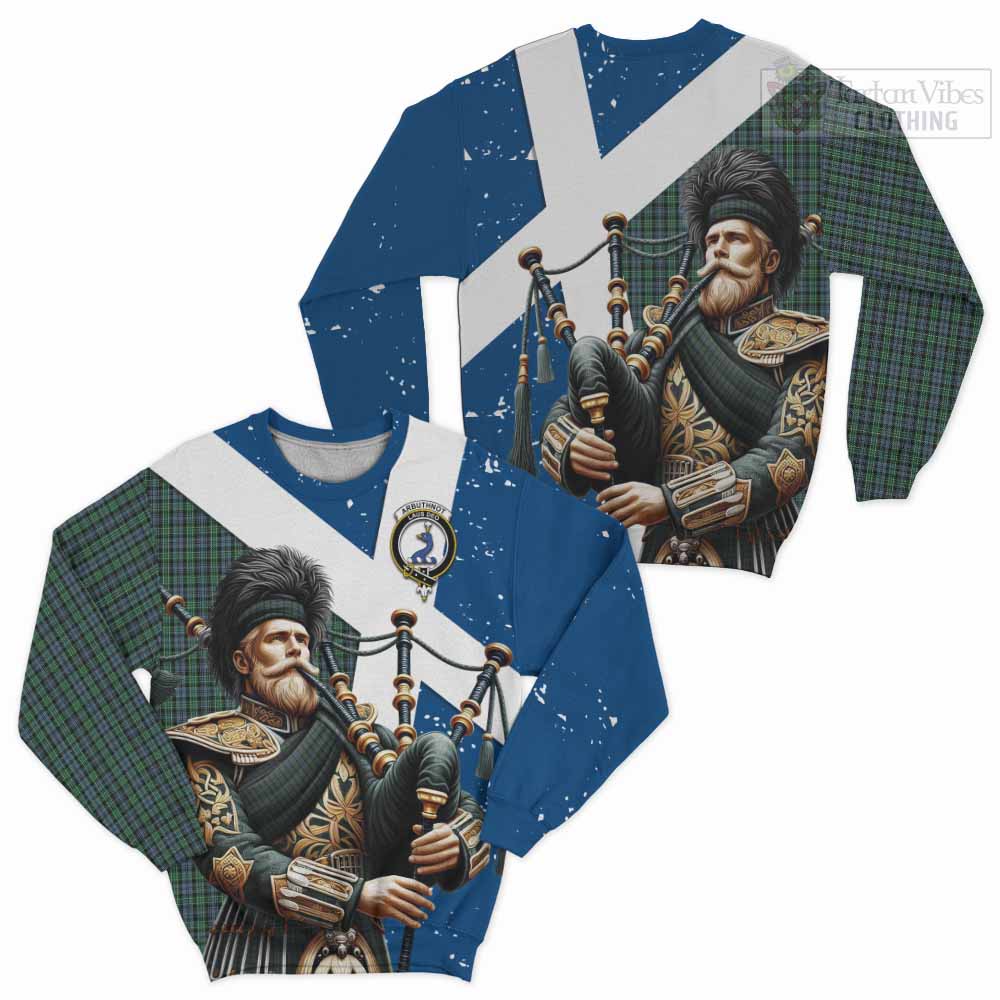 Tartan Vibes Clothing Arbuthnot Tartan Sweatshirt with Family Crest Scottish Bagpiper Vibes