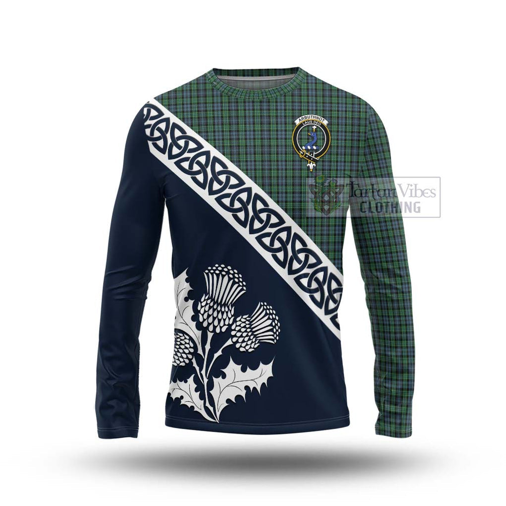 Tartan Vibes Clothing Arbuthnot Tartan Long Sleeve T-Shirt Featuring Thistle and Scotland Map