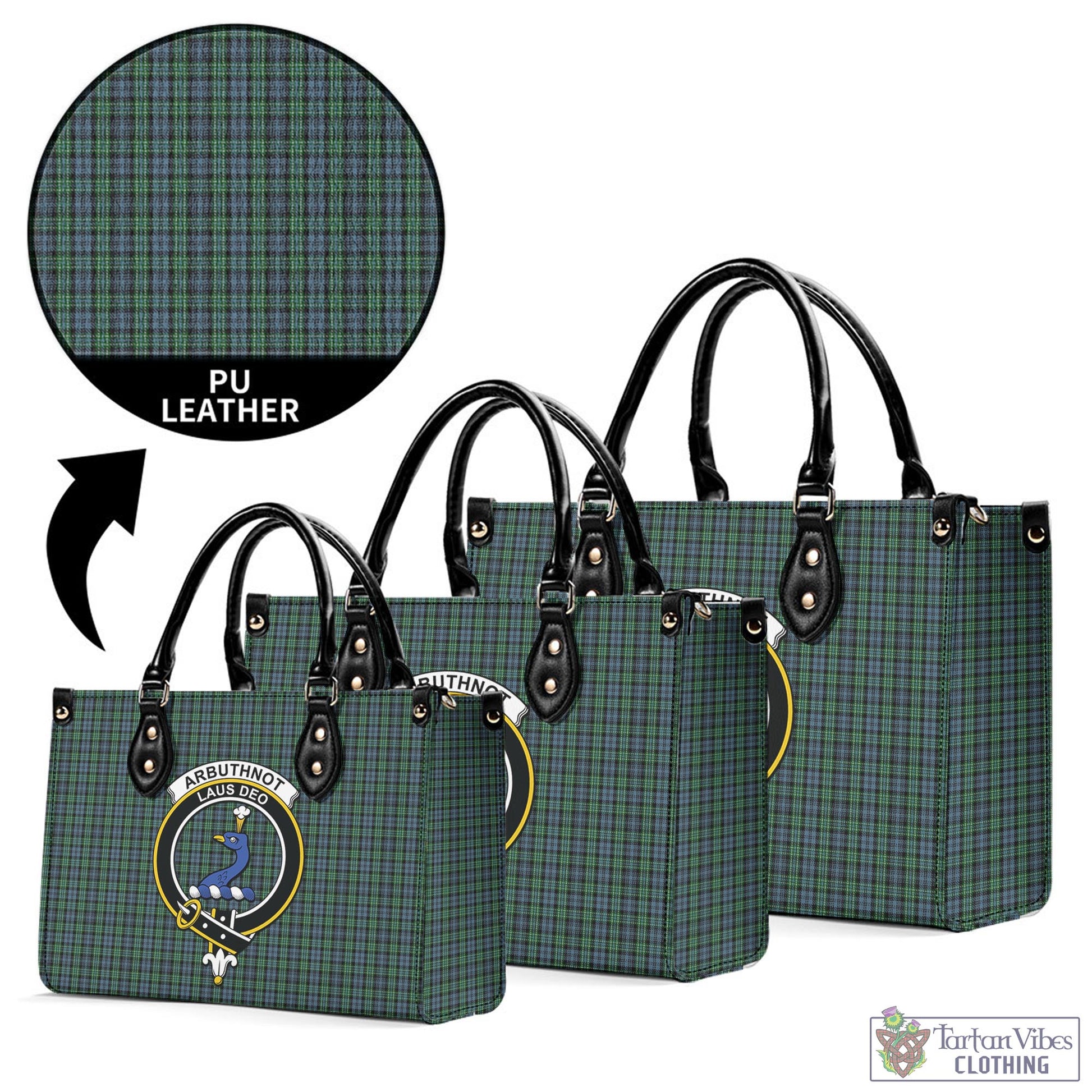 Tartan Vibes Clothing Arbuthnot Tartan Luxury Leather Handbags with Family Crest