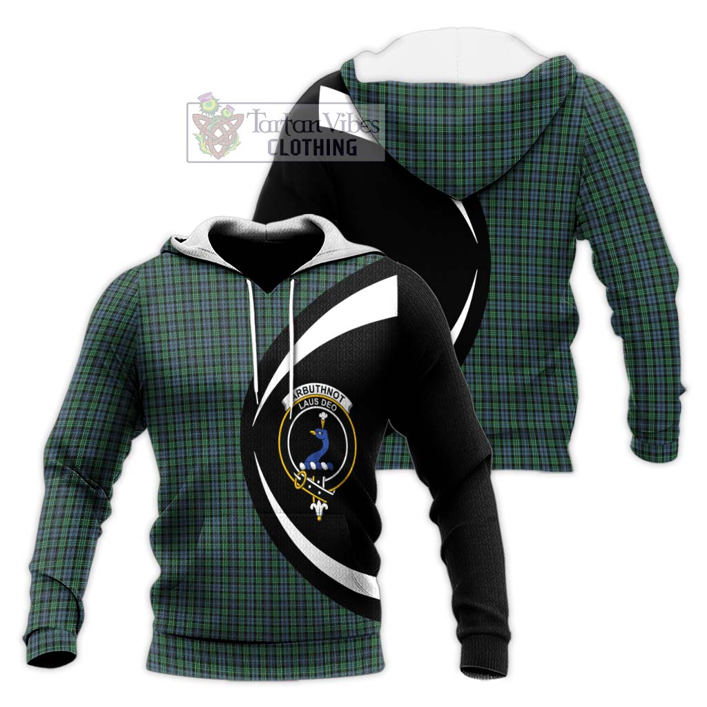 Arbuthnot Tartan Knitted Hoodie with Family Crest Circle Style Unisex Knitted Pullover Hoodie - Tartan Vibes Clothing