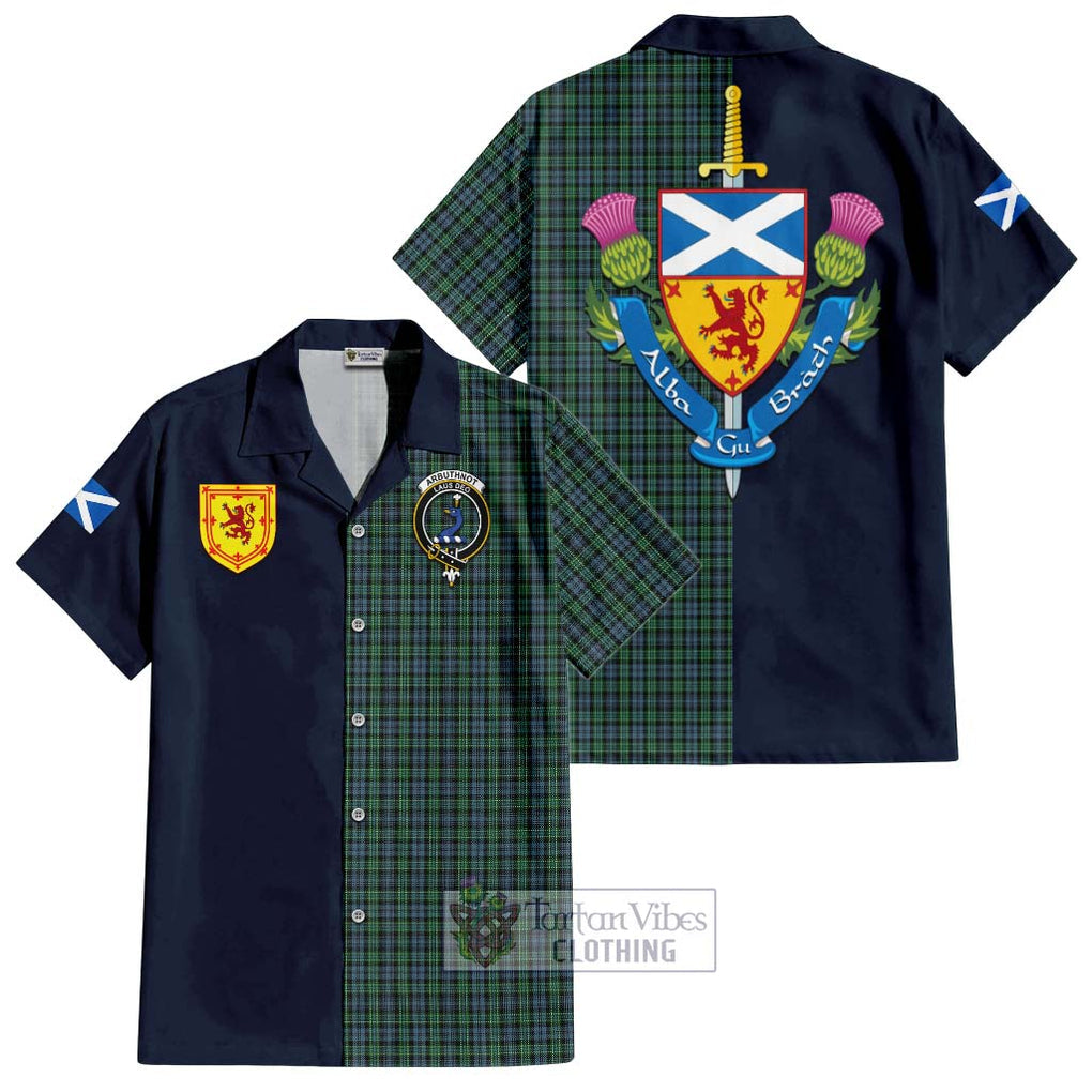 Tartan Vibes Clothing Arbuthnot Tartan Short Sleeve Button Shirt with Scottish Lion Royal Arm Half Style