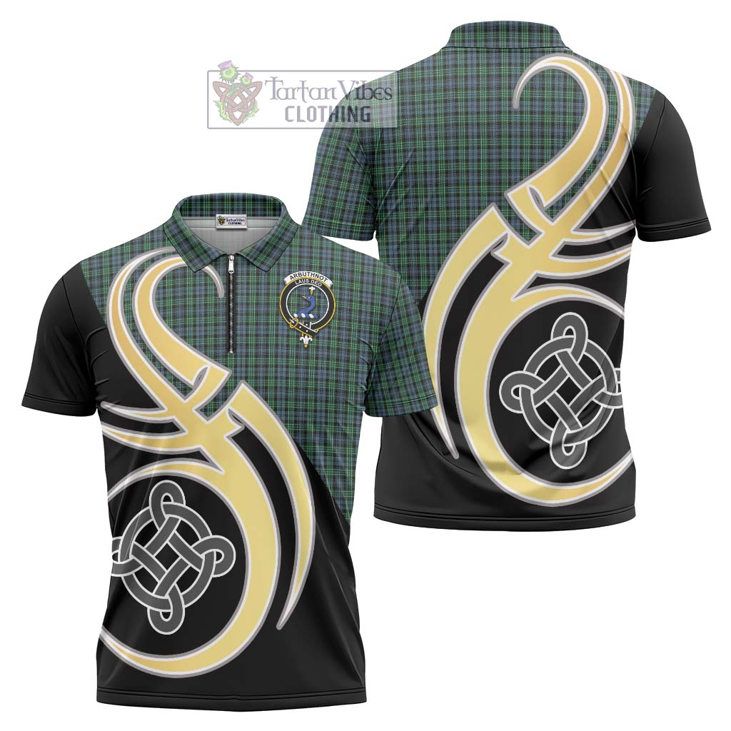 Tartan Vibes Clothing Arbuthnot Tartan Zipper Polo Shirt with Family Crest and Celtic Symbol Style