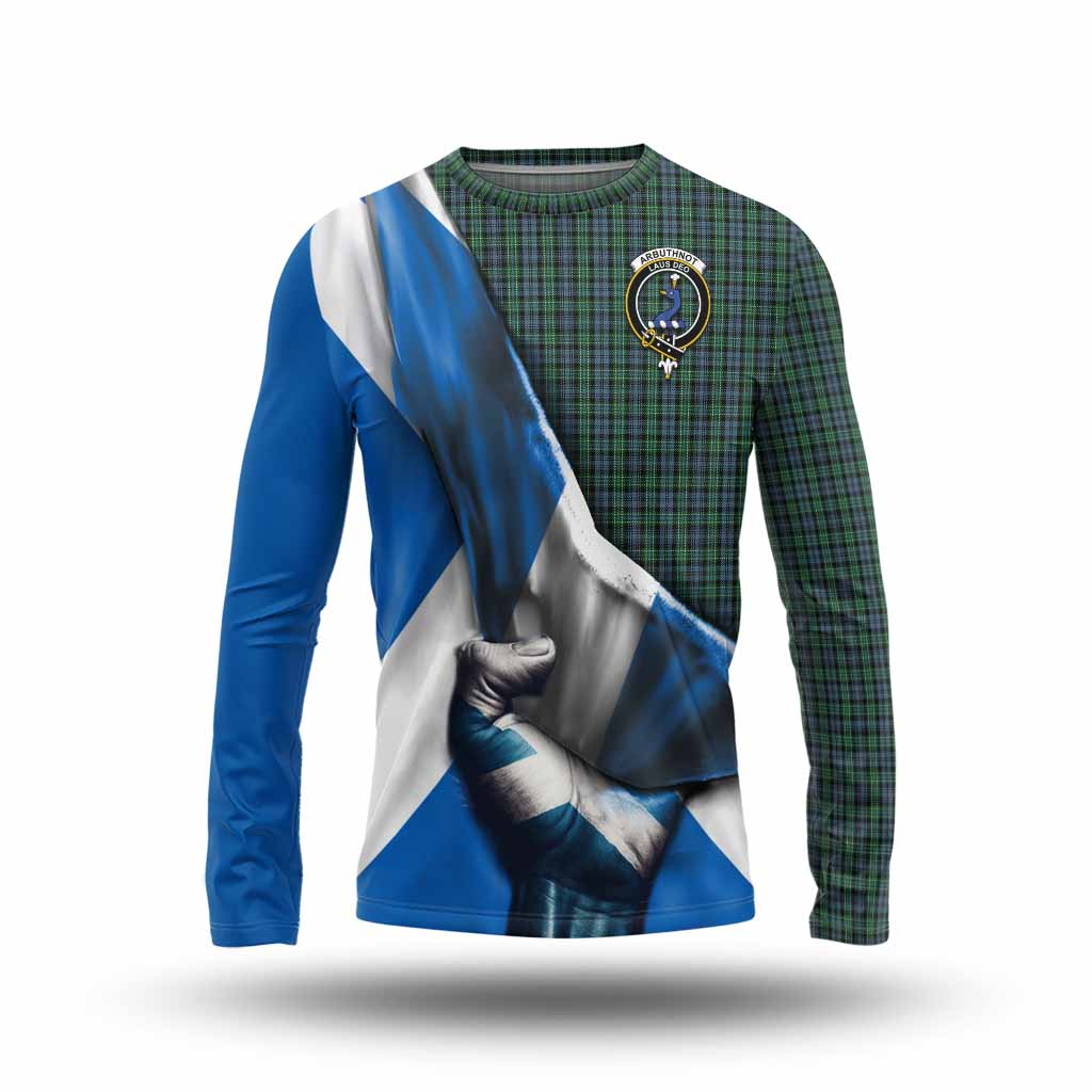 Tartan Vibes Clothing Arbuthnot Tartan Long Sleeve T-Shirt with Family Crest Scotland Patriotic Style