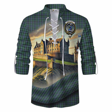Arbuthnot Tartan Family Crest Ghillie Kilt Shirt with Scottish Ancient Castle Style Men - Tartan Vibes Clothing