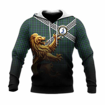 Arbuthnot Crest Tartan Knitted Hoodie with Golden Lion Emblem Celtic Style Unisex Knitted Pullover Hoodie - Tartan Vibes Clothing