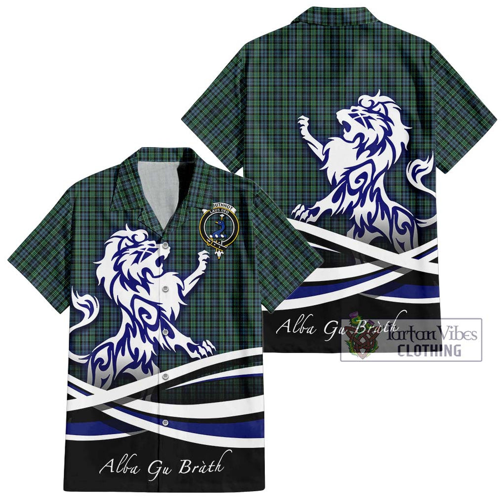 Arbuthnot Tartan Short Sleeve Button Shirt with Alba Gu Brath Regal Lion Emblem Kid - Tartanvibesclothing Shop