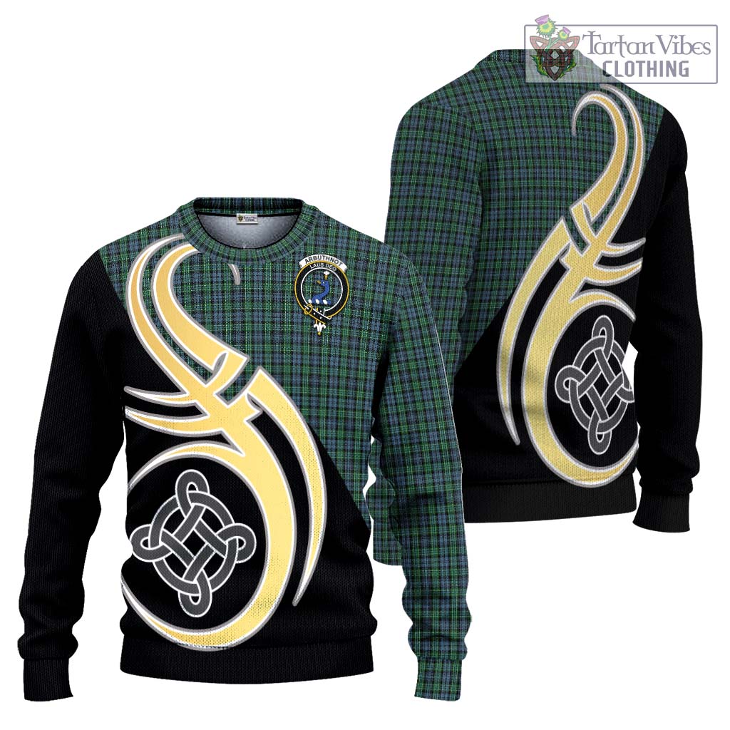 Arbuthnot Tartan Knitted Sweater with Family Crest and Celtic Symbol Style Unisex - Tartan Vibes Clothing