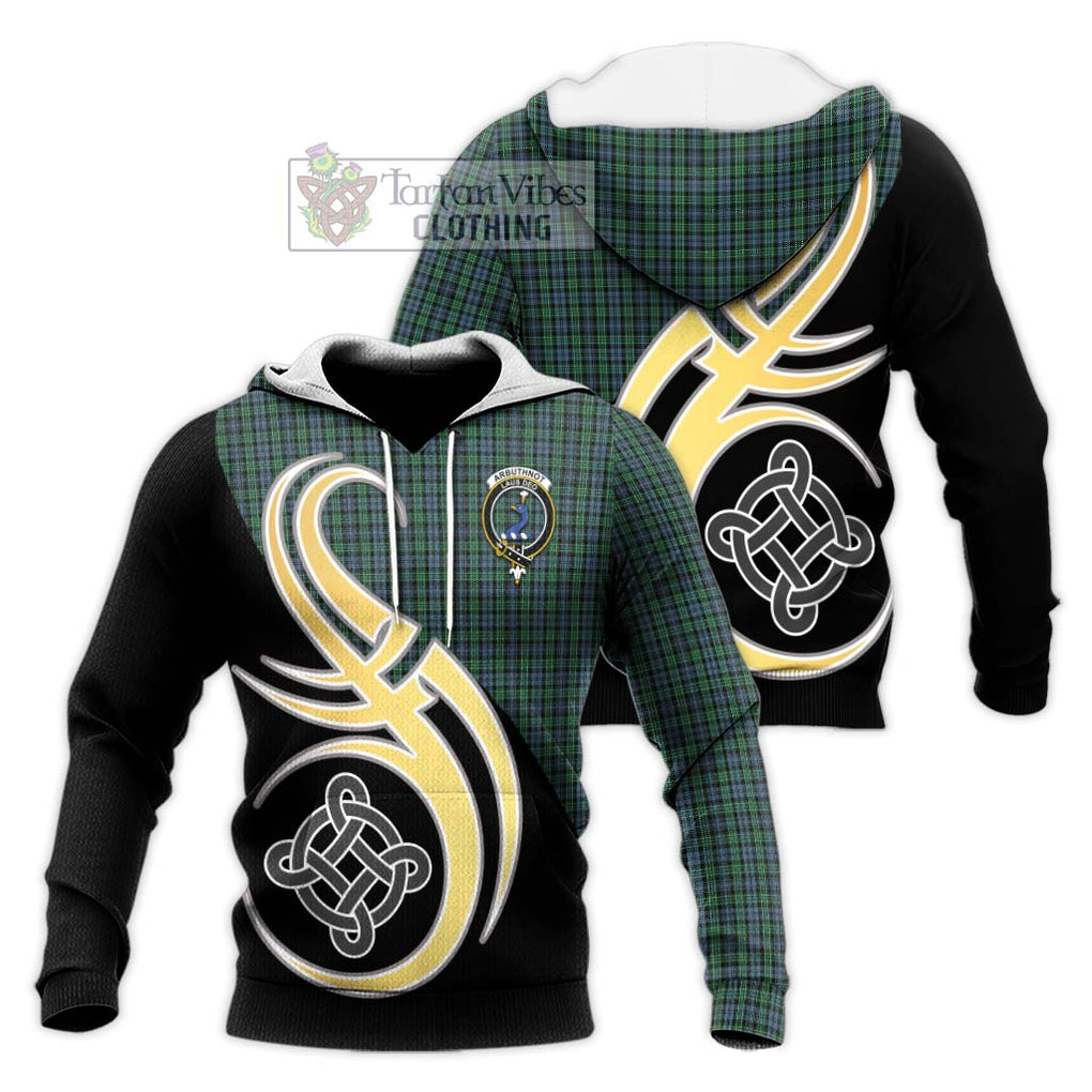 Arbuthnot Tartan Knitted Hoodie with Family Crest and Celtic Symbol Style Unisex Knitted Pullover Hoodie - Tartan Vibes Clothing