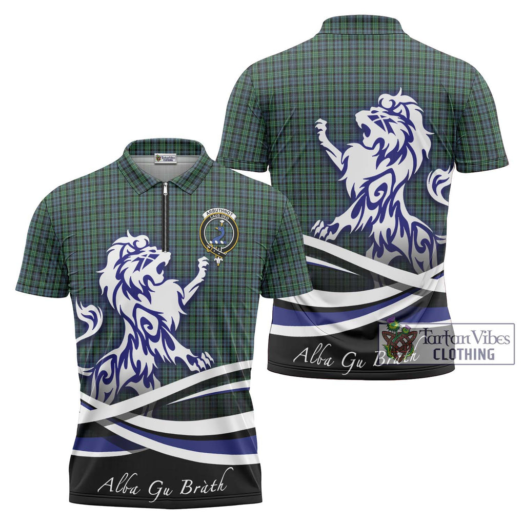 Arbuthnot Tartan Zipper Polo Shirt with Alba Gu Brath Regal Lion Emblem Unisex - Tartanvibesclothing Shop