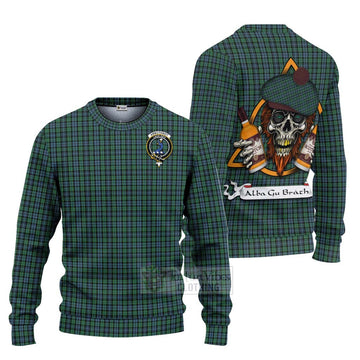 Arbuthnot Tartan Ugly Sweater with Family Crest and Bearded Skull Holding Bottles of Whiskey