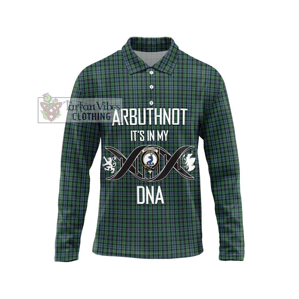 Arbuthnot Tartan Long Sleeve Polo Shirt with Family Crest DNA In Me Style Unisex - Tartanvibesclothing Shop