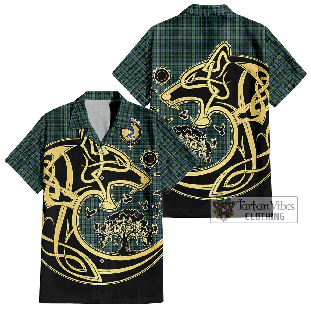 Arbuthnot Tartan Short Sleeve Button Shirt with Family Crest Celtic Wolf Style Kid - Tartan Vibes Clothing