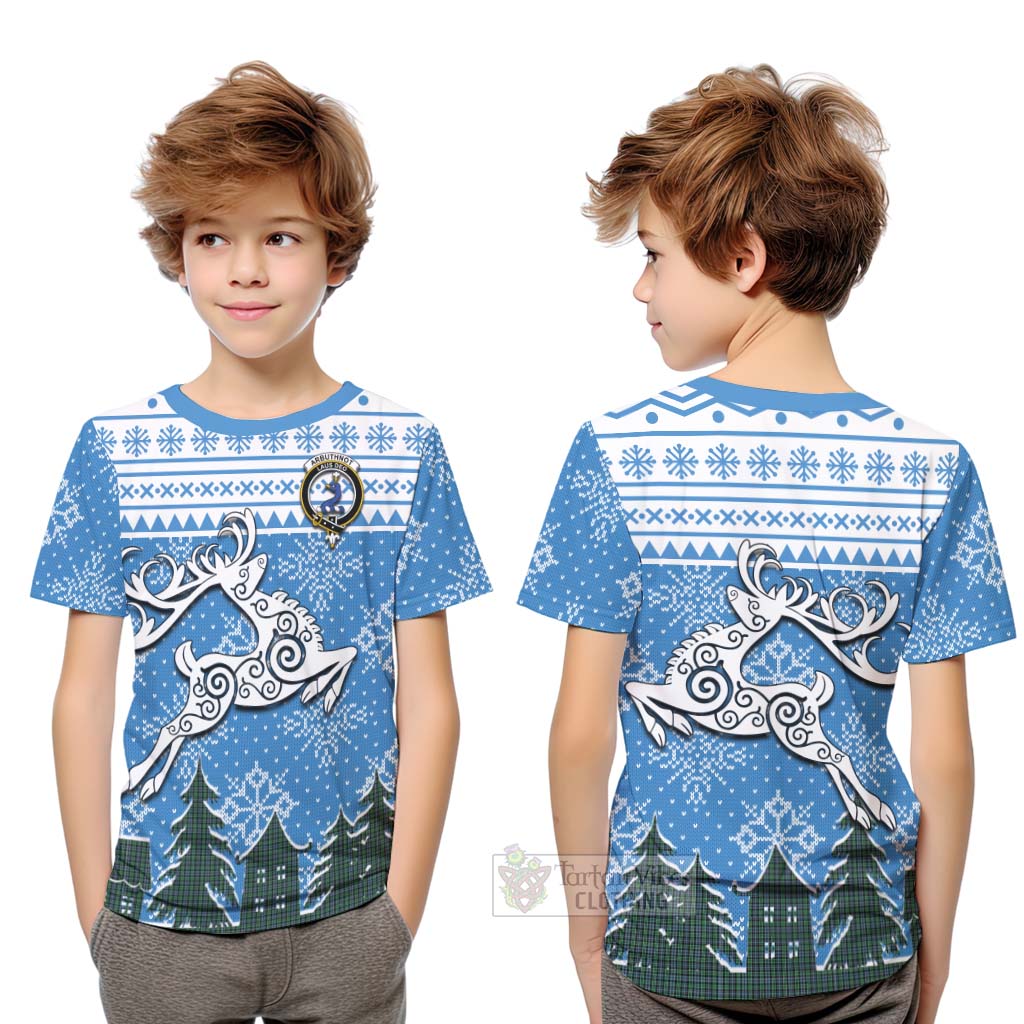 Tartan Vibes Clothing Arbuthnot Clan Christmas Kid T-Shirt Celtic Reindeer Style