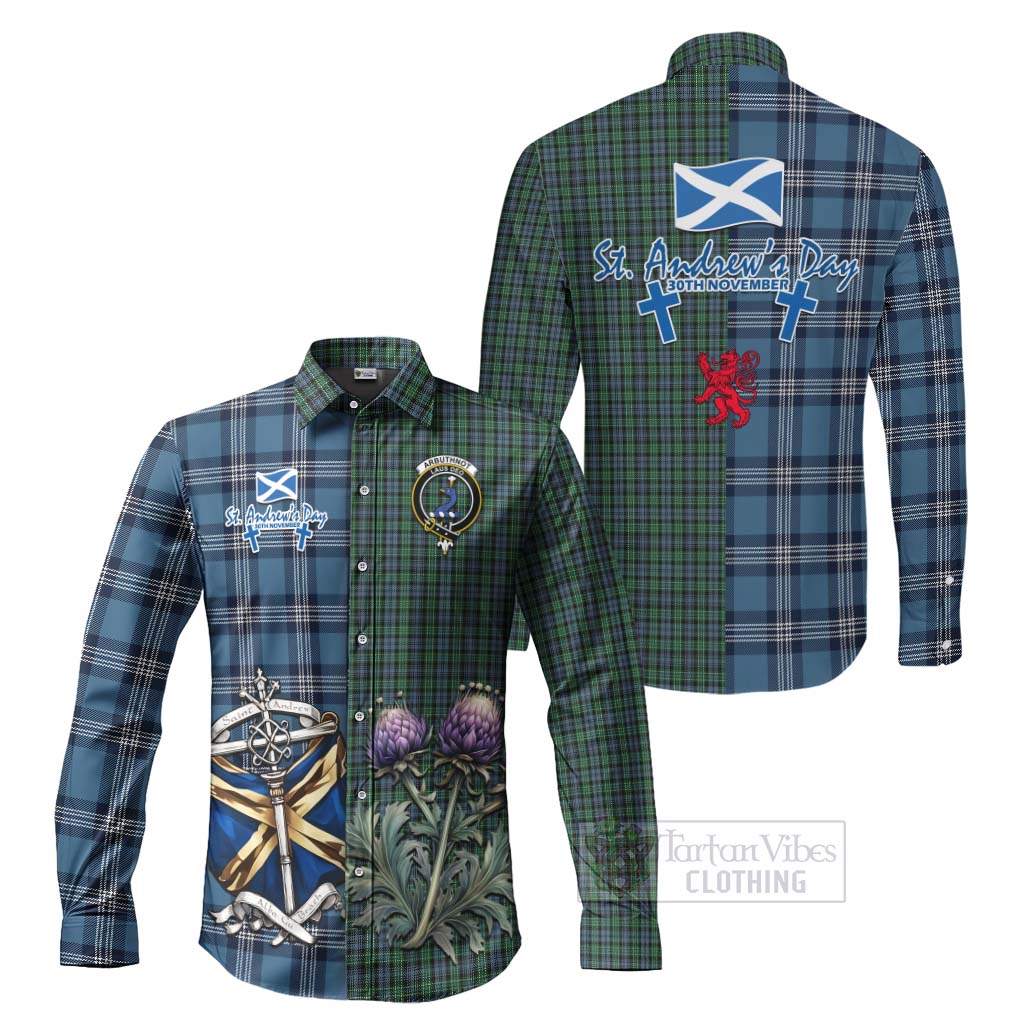 Tartan Vibes Clothing Arbuthnot Tartan Long Sleeve Button Shirt Happy St. Andrew's Day Half Tartan Style