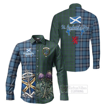 Arbuthnot Tartan Long Sleeve Button Shirt Happy St. Andrew's Day Half Tartan Style