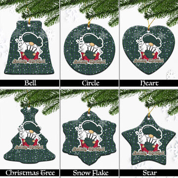 Arbuthnot Tartan Christmas Ceramic Ornaments with Scottish Gnome Playing Bagpipes