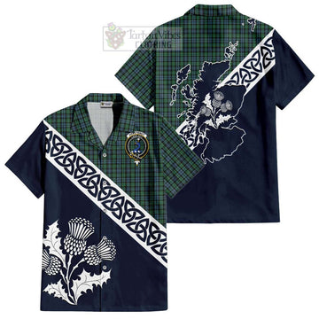 Arbuthnot Tartan Short Sleeve Button Shirt Featuring Thistle and Scotland Map