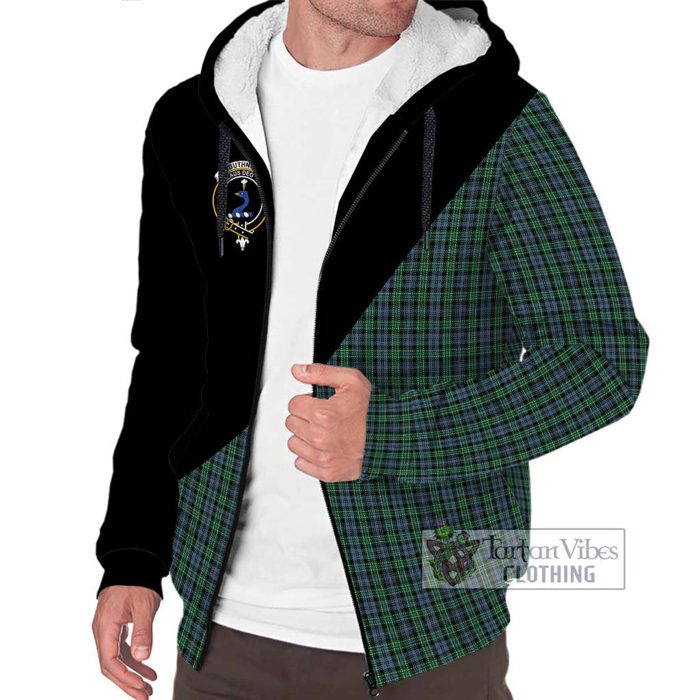 Arbuthnot Tartan Sherpa Hoodie with Family Crest and Military Logo Style Unisex S - Tartanvibesclothing Shop