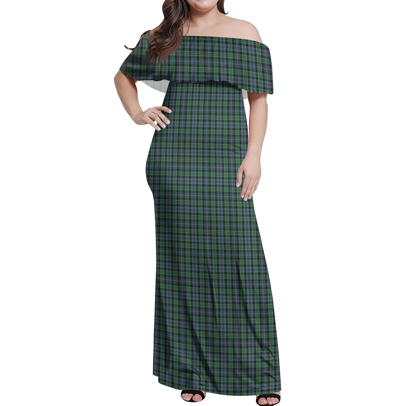 Arbuthnot Tartan Off Shoulder Long Dress Women's Dress - Tartanvibesclothing