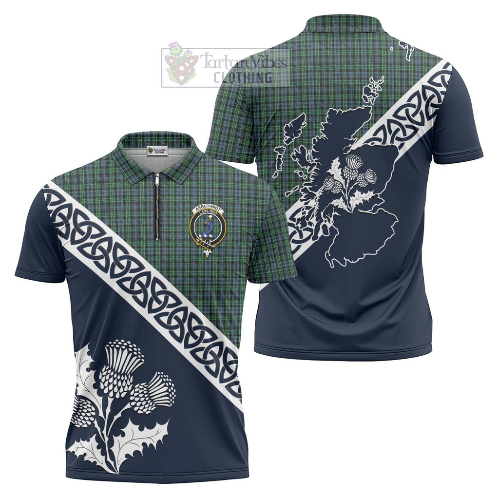 Tartan Vibes Clothing Arbuthnot Tartan Zipper Polo Shirt Featuring Thistle and Scotland Map