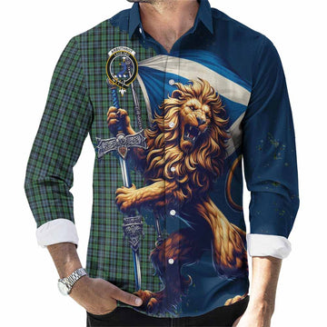 Arbuthnot Tartan Family Crest Long Sleeve Button Shirt with Scottish Majestic Lion