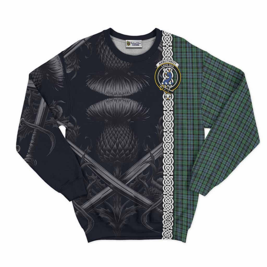 Arbuthnot Tartan Sweatshirt with Family Crest Cross Sword Thistle Celtic Vibes Unisex - Tartan Vibes Clothing