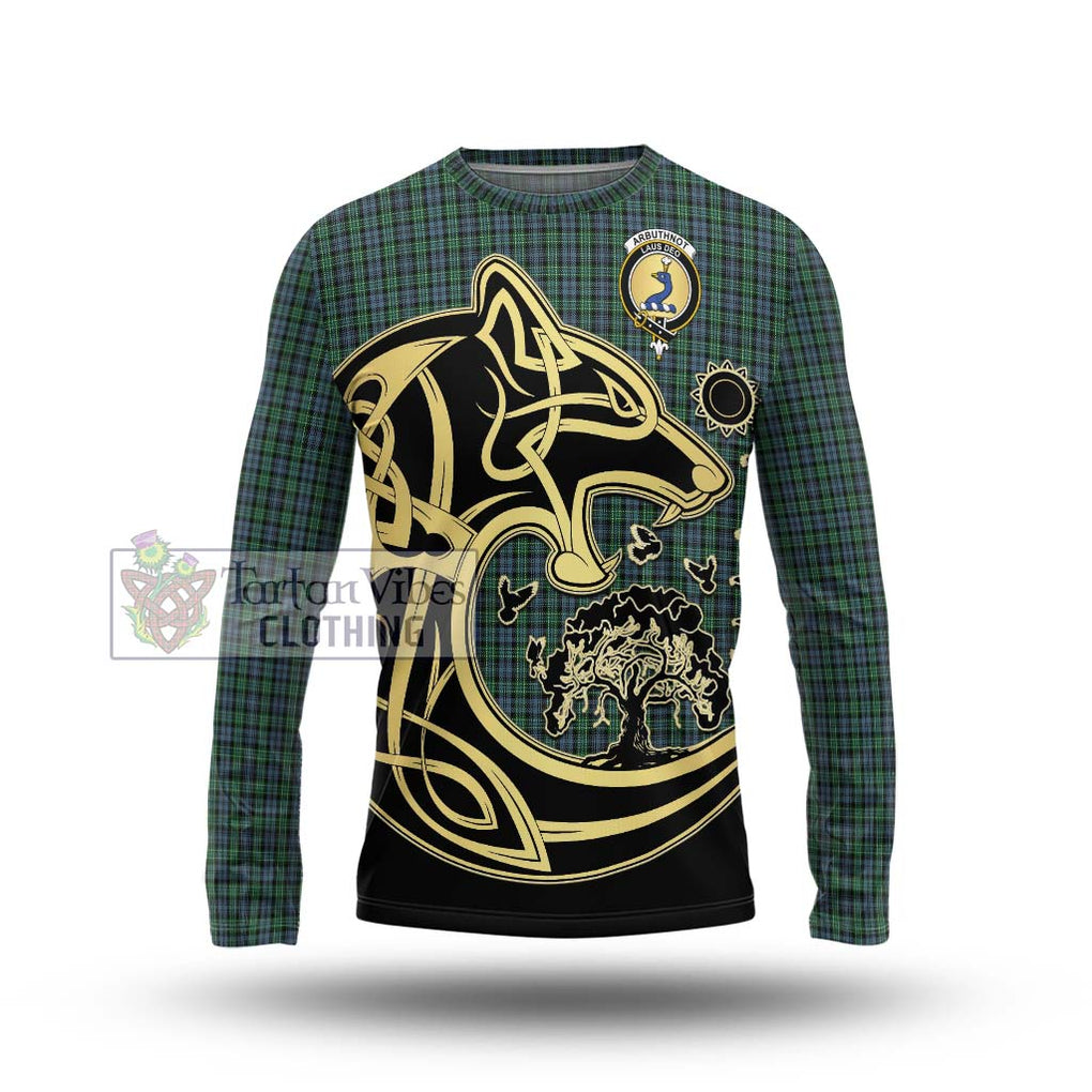 Arbuthnot Tartan Long Sleeve T-Shirt with Family Crest Celtic Wolf Style Unisex - Tartan Vibes Clothing