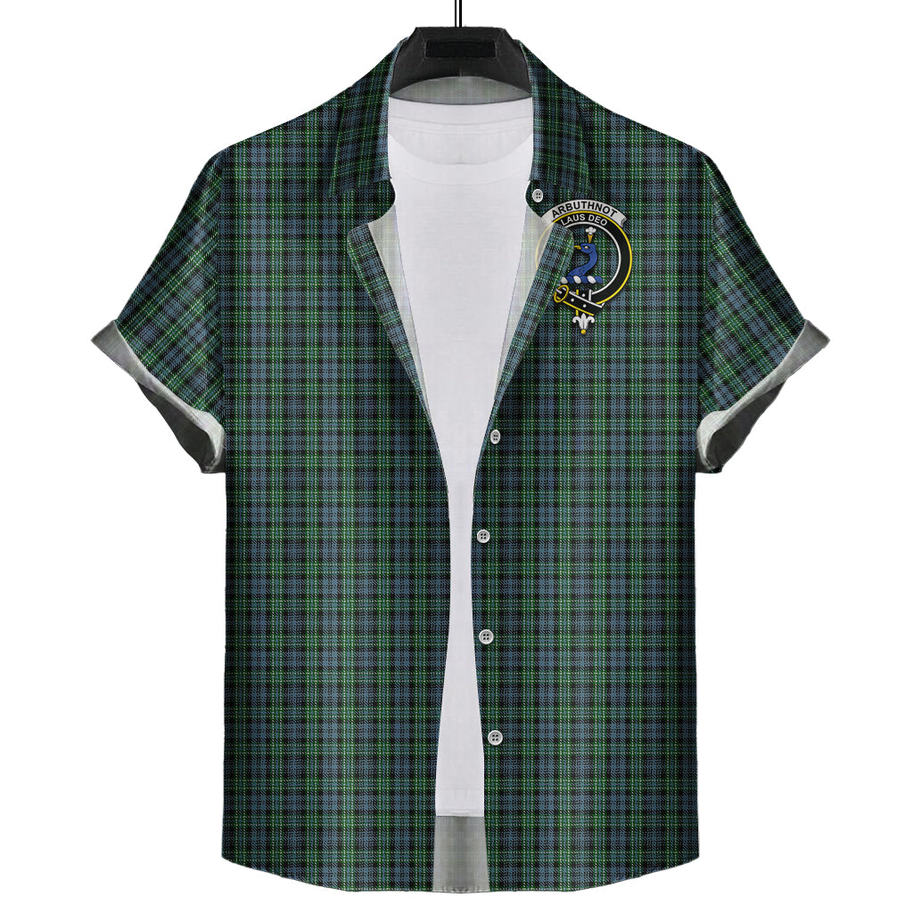 Arbuthnot Tartan Short Sleeve Button Down Shirt with Family Crest - Tartanvibesclothing