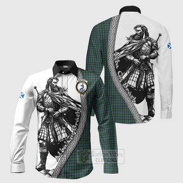 Arbuthnot Tartan Clan Crest Long Sleeve Button Shirt with Highlander Warrior Celtic Style