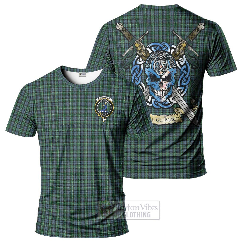 Tartan Vibes Clothing Arbuthnot Tartan T-Shirt with Family Crest Celtic Skull Style