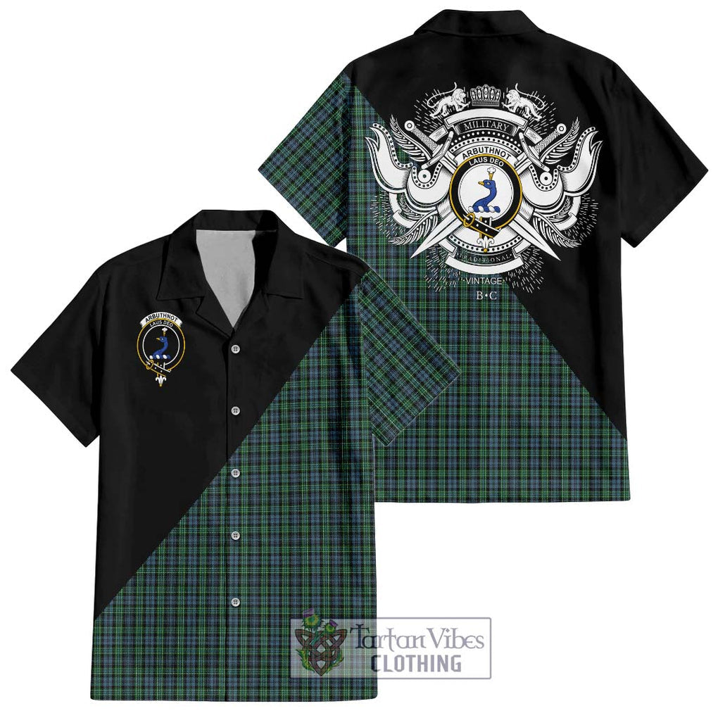 Arbuthnot Tartan Short Sleeve Button Shirt with Family Crest and Military Logo Style Kid - Tartanvibesclothing Shop