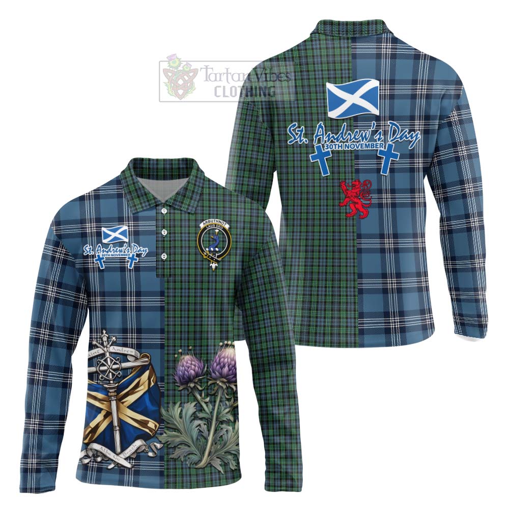 Tartan Vibes Clothing Arbuthnot Tartan Long Sleeve Polo Shirt Happy St. Andrew's Day Half Tartan Style