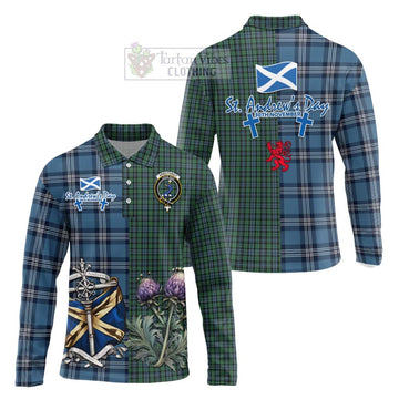 Arbuthnot Tartan Long Sleeve Polo Shirt Happy St. Andrew's Day Half Tartan Style