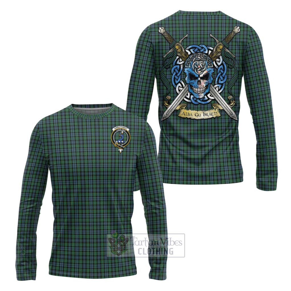 Tartan Vibes Clothing Arbuthnot Tartan Long Sleeve T-Shirt with Family Crest Celtic Skull Style