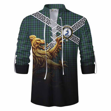 Arbuthnot Crest Tartan Ghillie Kilt Shirt with Golden Lion Emblem Celtic Style Men - Tartan Vibes Clothing